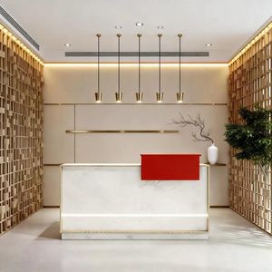 Mostrador de Recepción Moderno con Iluminación LED, Cajón con Cerradura, Bandeja para Teclado, Acabado de Mármol para Gimnasio y Spa - Product Image 2