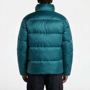 Doudoune matelassée épaisse et brillante bleu sarcelle, veste d'hiver personnalisée, manteau chaud en duvet à col montant, coupe-vent entièrement zippé pour homme - Product Image 2