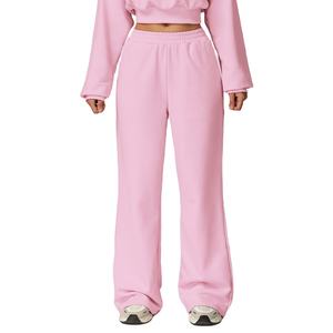 Women's Solid Brown Wide Leg Pants High <b>Waist</b> <b>Elastic</b> Loose Fit Full Length Casual Autumn Style Plain Dyed Cotton <b>Trousers</b> - Product Image 6