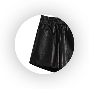 High <b>Waist</b> Black PU Leather Shorts Women <b>Elastic</b> <b>Waist</b> Skinny Fit Breathable Light Moto Biker Style Pockets Solid Color Short - Product Image 6