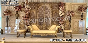 Estructuras de madera de diseño con motivos Jali para escenarios de recepción, telones de fondo vintage para bodas, paneles de escenario para Walima musulmana, EE. UU. - Product Image 4