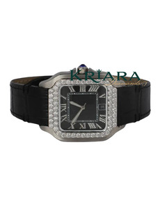 Reloj de Cuarzo Cuadrado Unisex de Acero Inoxidable con Correa de Cuero y Hebilla de Diamantes, Elegante Reloj Analógico - Product Image 1