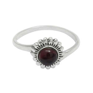 Trendy 925 Sterling <b>Silver</b> <b>Ring</b> Comes With Brilliant Round Cut <b>Garnet</b> Gemstone Gold Plated Floral Design Boho <b>Rings</b> For Women - Product Image 1