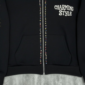 Custom Oversized Acid Wash Two-Piece Streetwear Tracksuit Colorful Rhinestones Zip up Hoodie and <b>Sweatpants</b> <b>Set</b> - Product Image 4