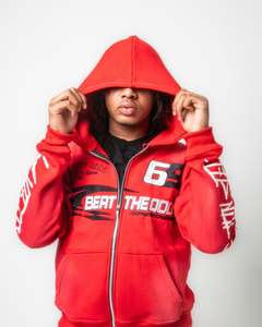 Sweat à capuche zippé épais de haute qualité, délavé effet soleil, avec broderie personnalisée et impression appliquée, style streetwear automne - Product Image 1