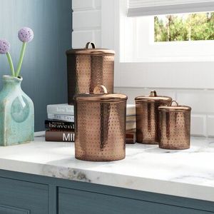 Luxury Handmade Copper Kitchen Storage Canister Set Hammered Design with Lid, Airtight <b>Jars</b> for Tea Coffee Sugar Containers - Product Image 2