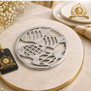 Metal Fish Design Trivet <b>Round</b> Hot Pot Holder Heat Resistant Wire Dish <b>Mat</b> For Kitchen Dining <b>Table</b> Protector - Product Image 1