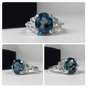 London Blue Topaz <b>Ring</b> White Sapphire Accents <b>Adjustable</b> <b>Size</b> IGI Certified Sterling Silver December Birthstone Jewelry Gift for - Product Image 4