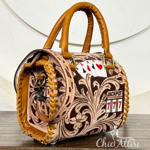 Bolso de Viaje de Cuero Genuino Hecho a Mano, Diseño Floral Jackpot 777, Bolso Bandolera de Moda para Mujer - Product Image 1