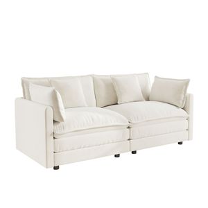 Divano Moderno a Due Posti in Tessuto Ciniglia Bianco per Soggiorno, Grande Dimensione, 2 Posti Profondi, 4 Cuscini, Imbottito, 4 Posti 4 Cuscini - Product Image 6