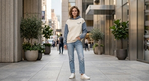 <b>Womens</b> Oversized Winter <b>Hoodie</b> <b>for</b> <b>Blue</b> Solid Casual Pullover with Embroidery ODM Front - Product Image 2
