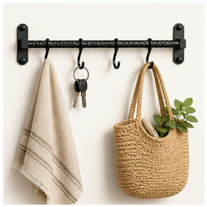 Matte Black Wall-Mounted Kitchen Utensil Rack Heavy-Duty Wrought Iron Rail Organizer with S-<b>Hooks</b> for Pot Pans & Kitchen <b>Tools</b> - Product Image 4