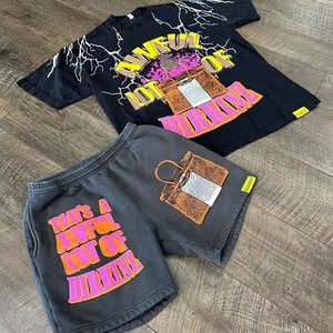 Streetwear Clothing Factory Manufacture Summer Short Sets Two Piece Screen Print <b>T</b> Shirt & Shorts Set Men Printed <b>Track</b> Suits - Product Image 2