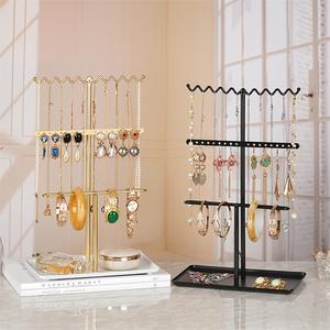 Organizador de Joyas Moderno de Tres Niveles, Soporte Ondulado para Collares, Estante para Pendientes con Múltiples Ranuras, Diseño de Base Estable para un Almacenamiento sin Enredos - Product Image 1