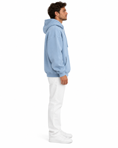 เสื้อฮู้ดดี้ผู้ชายสีฟ้าอ่อนทรงโอเวอร์ไซส์ พิมพ์โลโก้ด้านหน้า ผ้าฟลีซลำลอง 100% ผ้าฝ้าย ระบายอากาศได้ดี เป็นมิตรกับสิ่งแวดล้อม มีกระเป๋า - Product Image 3