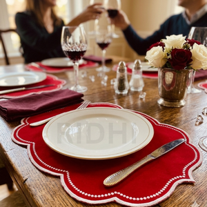 Ridhi Wholesale Red Table Linen <b>Placemat</b> with White Embroidery 14x20" Eco-Friendly Reusable Fabric Mats for Hotel, Wedding, Home - Product Image 6