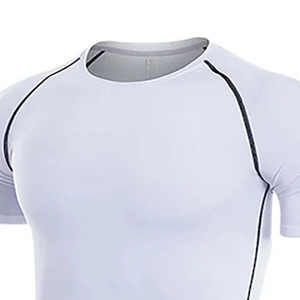 Custom <b>Men</b> Compression Shirts Short Sleeves Knitted Moisture Wicking <b>Stretch</b> Fitness Workout Sports Wear OEM - Product Image 4