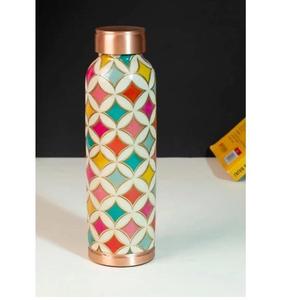 Geometric Circle Copper Water Bottle Color Block Mosaic Pattern Reusable Metal Drink Flask Modern Daily Hydration Design - Product Image 1