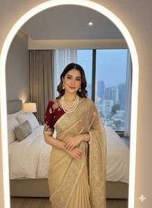 Sari Fendy Sartin très doux et élégant, au look riche, avec de magnifiques broderies et des motifs de sequins de 3 mm sur toute la bordure du sari. - Product Image 2