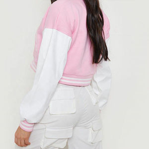 Customized Blocking Varsity Jacket Regular Fit Short Length Casual Style Turn-down Collar Pullover Fleece Material - Product Image 1