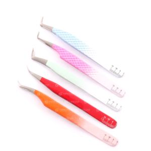 Pinzas de extensión de pestañas arcoíris de acero inoxidable a granel personalizadas, embalaje colorido puntiagudo para recoger extensiones de volumen de pestañas - Product Image 4