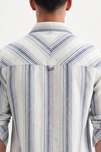 Camisas Casuales de Verano para Hombre Enovate, Diseño Poppy a Rayas, Lino/Algodón, Doble Botonadura, Transpirables, ODM - Product Image 3
