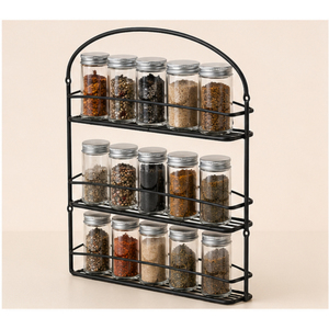 Étagère à épices vintage à 3 niveaux en métal pour comptoir de cuisine, support de rangement pour assaisonnements, en fer thermolaqué noir, sur pied - Product Image 5