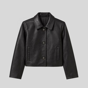 2026 <b>Women's</b> Faux <b>Leather</b> <b>Jacket</b> Turn-Down Collar Single Breasted Full Sleeve Short Crop Minimalist Autumn Outerwear <b>Jacket</b> - Product Image 1