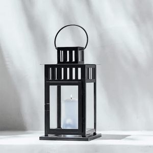 Lanterne rectangulaire en métal noir poli, fabriquée à la main, écologique, durable, porte-bougie en fer pour l'extérieur, pour le jardin, Noël - Product Image 5