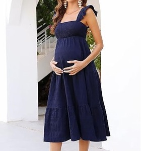 Vestido de Maternidad y Lactancia sin Mangas, Transpirable, Color Azul, Talla Grande, para Fiestas - Product Image 4