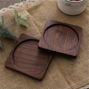 Modern Handmade Walnut Wood Coaster Set with Storage Holder Premium Round Wooden Drink Coasters for <b>Table</b> Durable Home Decor - Product Image 6