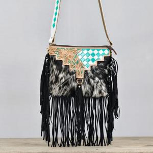 Bohemian Genuine Leather Shoulder <b>Bag</b> With Animal Print Tassel Decoration Single Strap Zipper Closure All Seasons Daily Use - Product Image 1