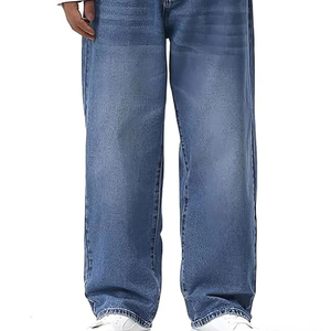 Pantalones vaqueros holgados de mezclilla lavada para hombre, estilo urbano, largos, rectos, de cintura media, de algodón, de pierna ancha, efecto apilado - Product Image 4