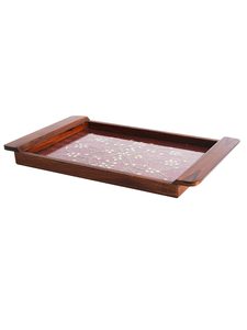 Bandeja de Servicio de Madera Hecha a Mano con Adhesivos Decorativos, Color Natural, Disponible para Uso en el Hogar y Restaurantes - Product Image 4
