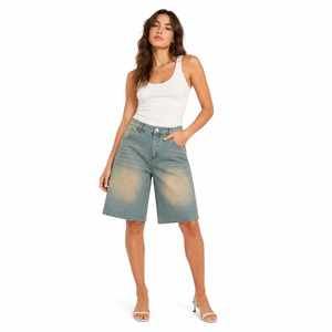 Shorts en jean taille haute amples et larges pour femme, style vintage délavé, coupe Bermuda baggy, streetwear Y2K, décontracté, été 2026 - Product Image 1