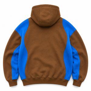 WIDA SPORTS Sweat-shirt à capuche pour homme, marron et bleu, à blocs de couleur, manches raglan, en polaire, décontracté, pull d'automne - Product Image 2