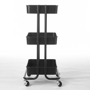 Carrello portaoggetti a 3 ripiani in plastica nera con ruote - Product Image 3