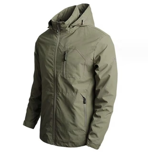 Chaqueta Impermeable con Capucha para Hombre, Cuello Alto, Cierre de Cremallera Frontal, Chaqueta Deportiva Cortavientos para Otoño - Product Image 2