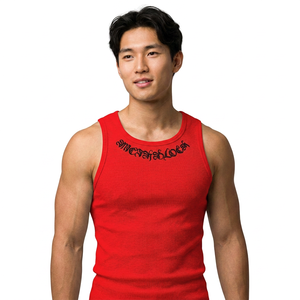 เสื้อกล้ามชายสีเทา คอโอ พิมพ์ลายตัวอักษร สไตล์ลำลอง ผ้าฝ้ายถัก 100% โลโก้ด้านหน้า - Product Image 2