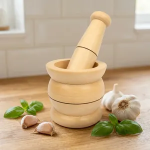Handcrafted Wooden Mortar and Pestle Set Imam Dasta Okhli Musal Kharal Khalbatta Spice Garlic <b>Grinder</b> Crusher - Product Image 5