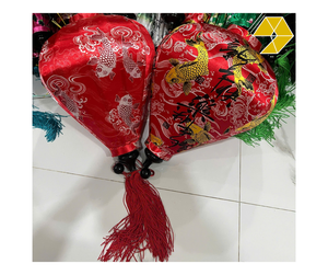 Customized Hoi An Silk Lantern Red Color Garlic Shape Vietnam Silk Lantern with Koi Fish Wave <b>Pattern</b> Waterproof Hanging Light - Product Image 1