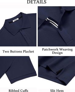 Polo à manches courtes pour homme, bleu marine, couleur unie, respirant, tricoté, décontracté, tissu piqué, design boutonné - Product Image 3