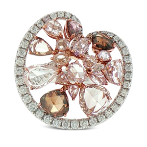Rose <b>Gold</b> Plated <b>Cocktail</b> <b>Ring</b> with Morganite Pear Cut Stones Flower Design Women's Luxury Fine Jewelry Engagement Party - Product Image 1