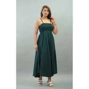 Robe Formelle Moderne pour Femme, Taille Naturelle, Au-dessus du Genou, Dos Nu, Écologique, Séchage Rapide, en Coton, Vert Foncé - Product Image 1