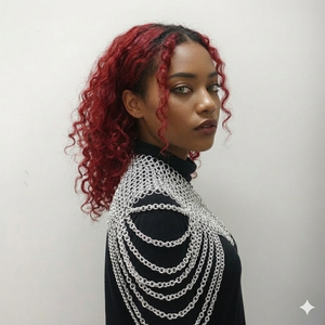 Collier d'épaule en maille artisanale, bijou de corps gothique en métal, armure, manteau, chaîne à maillons drapés en cascade, pour mariage et fête - Product Image 2