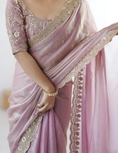 Sari indien brodé en viscose pour mariage et fête - Sans plis, séchage rapide - Product Image 1