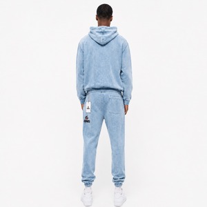 Men Acid Wash Hooded Tracksuit <b>Set</b> Soft Cotton Hoodie with <b>Matching</b> <b>Joggers</b> for Casual Fitness Travel and Weekend Wear - Product Image 2