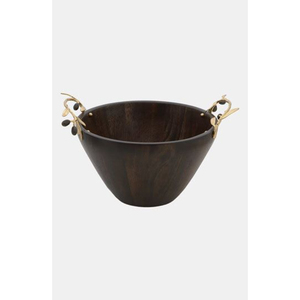 Customized Round Wooden Serving Bowls With Metal Handle Popular Kitchenware for Home Weddings Tabletop <b>Dinnerware</b> Bowls - Product Image 1