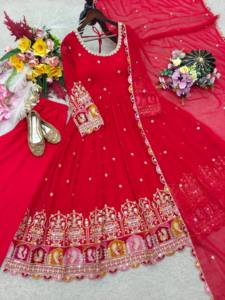 Vestido de georgette con bordado de diseñador, lentejuelas y detalles de dori, con falda y dupatta, conjunto completamente cosido. - Product Image 6