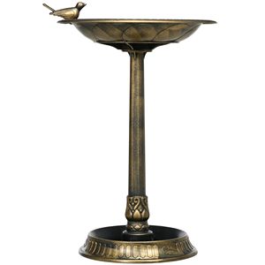 Vasca per Uccelli Decorativa in Bronzo Anticato da 28 Pollici con Piedistallo e Statue di Uccelli per Ornamento del Giardino e Alimentazione degli Uccelli - Product Image 1